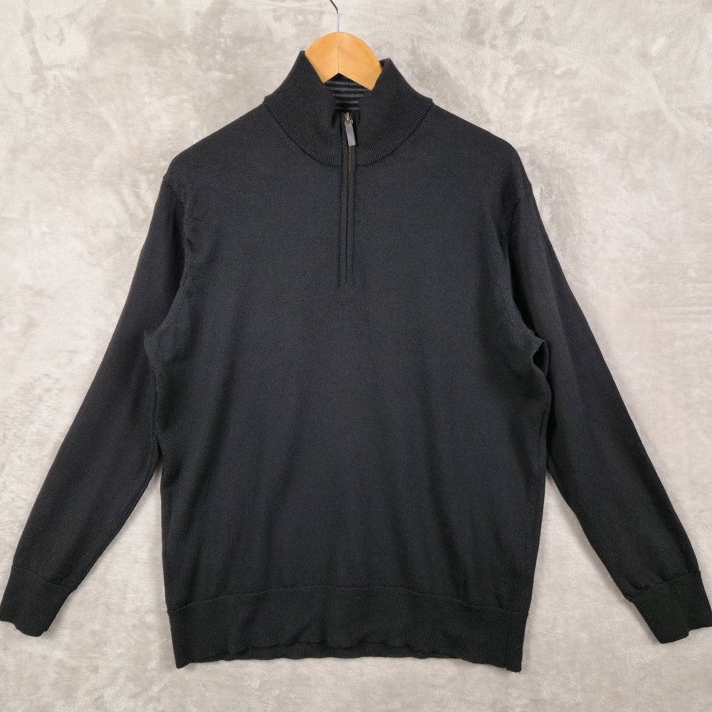 UNTUCKit Sweater Belguardo Mens XL Black Quarter Zip 100% Extra Fine Merino Wool